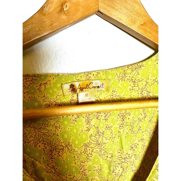 April Cornell Yellow Floral Midi Dress Rayon Ruffle Overlay V-Neck Size M - Picture 6 of 8